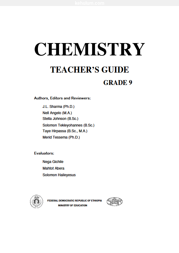 Cover of Ethiopian old Curriculum grade 9 Chemistry student textbook