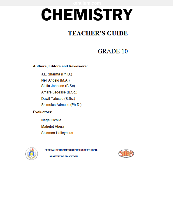 Cover of Ethiopian old Curriculum grade 10 Chemistry student textbook 