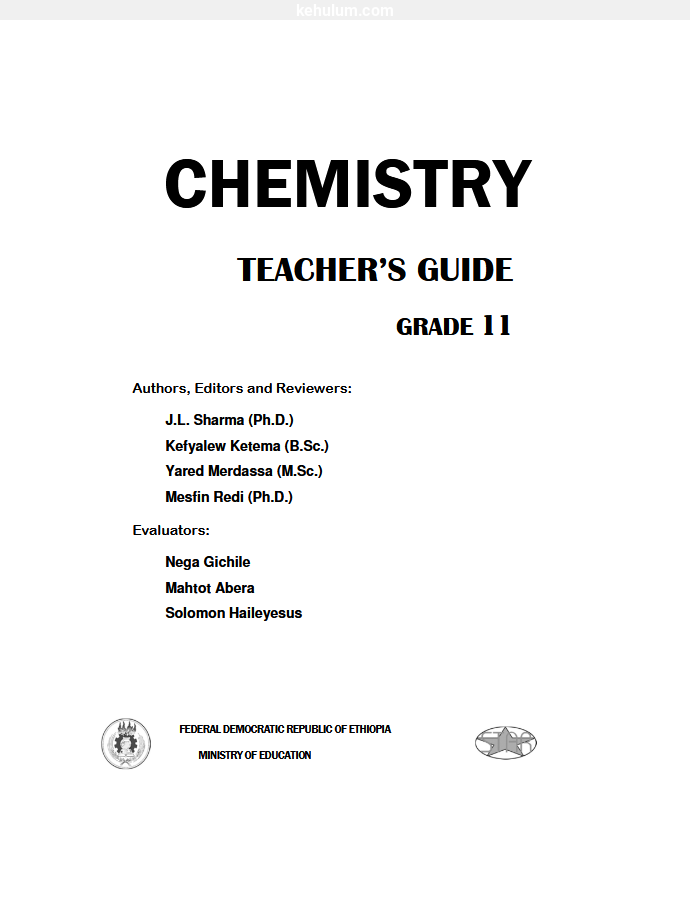 Cover of Ethiopian old Curriculum grade 11 Chemistry student textbook 