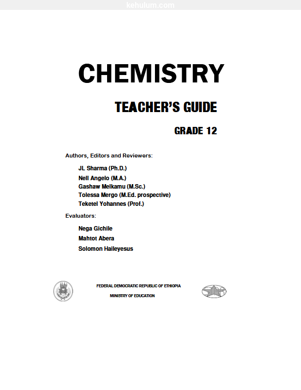 Cover of Ethiopian old Curriculum grade 12 Chemistry student textbook 
