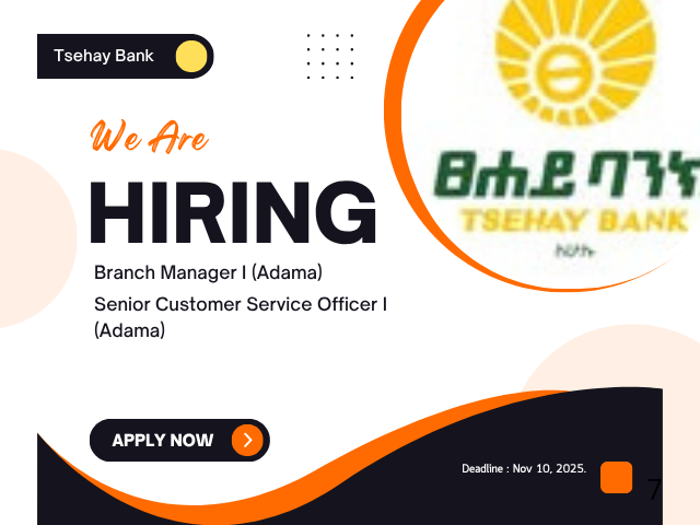 Apply for Branch Manager I and Senior Customer Service Officer I in Adama - Tsehay Bank Vacancy